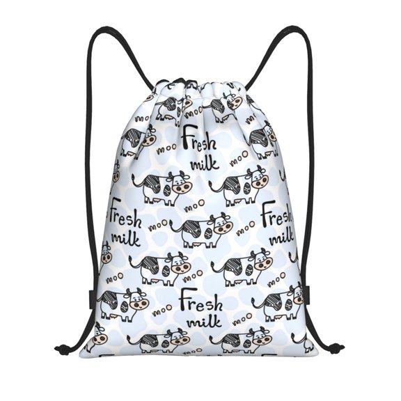 Drawstring Backpack - Cow With Fresh Milk Splash Proof Small Drawstring Gym Bag for Women Men, Cinch Sports String Bag Backpack for Travel Swimming Beach