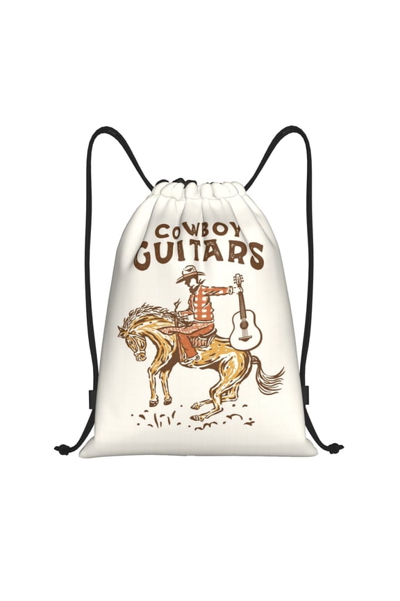 Drawstring Backpack - Cowboy Rodeo Guitar Splash Proof Small Drawstring Gym Bag for Women Men, Cinch Sports String Bag Backpack for Travel Swimming Beach