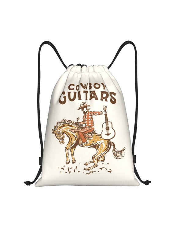 Drawstring Backpack - Cowboy Rodeo Guitar Splash Proof Small Drawstring Gym Bag for Women Men, Cinch Sports String Bag Backpack for Travel Swimming Beach