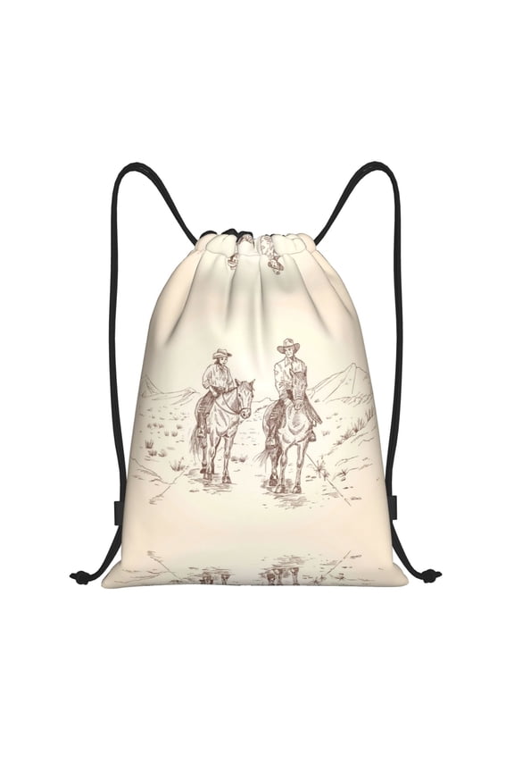 Drawstring Backpack - Cowboys Riding Horses In Desert Splash Proof Small Drawstring Gym Bag for Women Men, Cinch Sports String Bag Backpack for Travel Swimming Beach