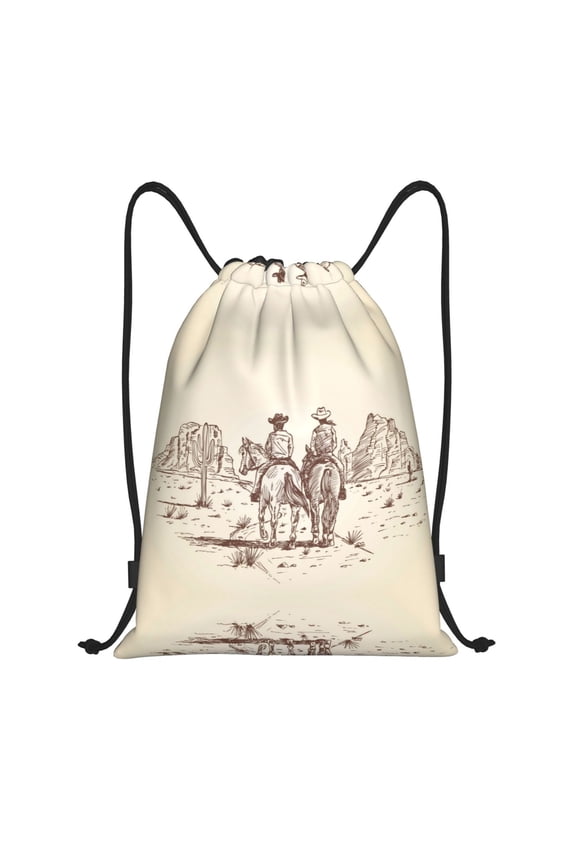 Drawstring Backpack - Cowboys Riding Horses Splash Proof Small Drawstring Gym Bag for Women Men, Cinch Sports String Bag Backpack for Travel Swimming Beach