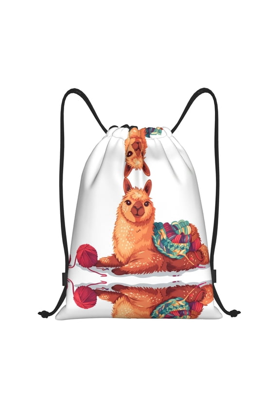 Drawstring Backpack - Cozy Knitting Llama Splash Proof Small Drawstring Gym Bag for Women Men, Cinch Sports String Bag Backpack for Travel Swimming Beach