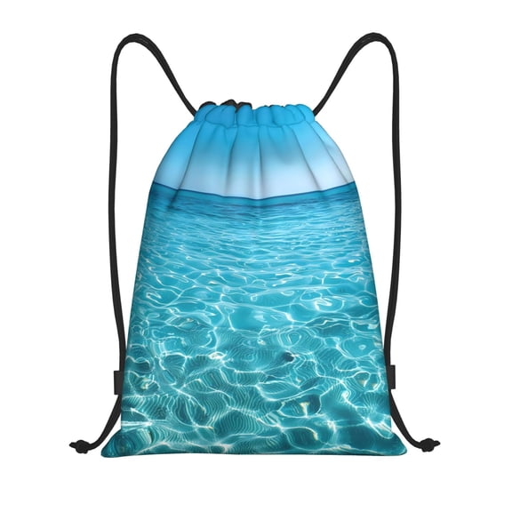 Drawstring Backpack - Crystal Clear Ocean Waves Splash Proof Small Drawstring Gym Bag for Women Men, Cinch Sports String Bag Backpack for Travel Swimming Beach