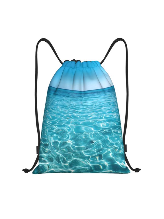 Drawstring Backpack - Crystal Clear Ocean Waves Splash Proof Small Drawstring Gym Bag for Women Men, Cinch Sports String Bag Backpack for Travel Swimming Beach