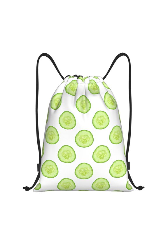 Drawstring Backpack - Cucumber slices green Splash Proof Small Drawstring Gym Bag for Women Men, Cinch Sports String Bag Backpack for Travel Swimming Beach