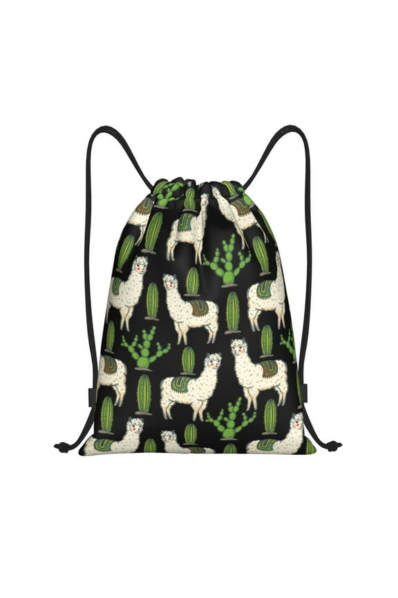 Drawstring Backpack - Cute Alpaca Cactus Green Splash Proof Small Drawstring Gym Bag for Women Men, Cinch Sports String Bag Backpack for Travel Swimming Beach