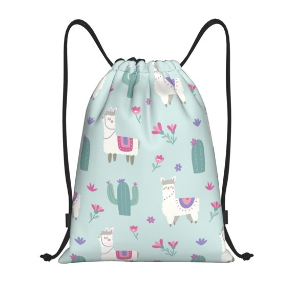 Drawstring Backpack - Cute Alpaca Cactus Plant Flowers Splash Proof Small Drawstring Gym Bag for Women Men, Cinch Sports String Bag Backpack for Travel Swimming Beach