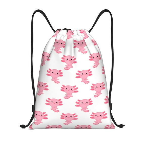Drawstring Backpack - Cute Axolotl pink Splash Proof Small Drawstring Gym Bag for Women Men, Cinch Sports String Bag Backpack for Travel Swimming Beach