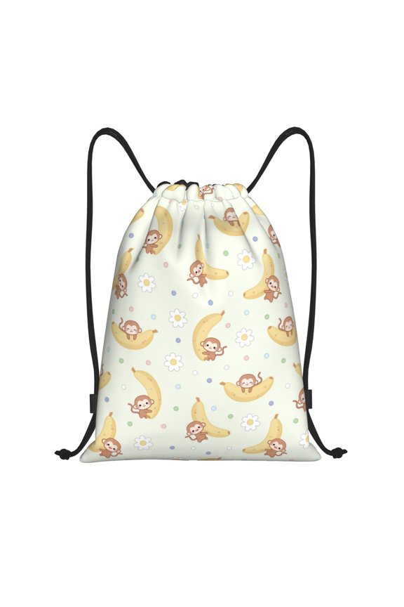 Drawstring Backpack - Cute Banana Monkey Flower Splash Proof Small Drawstring Gym Bag for Women Men, Cinch Sports String Bag Backpack for Travel Swimming Beach