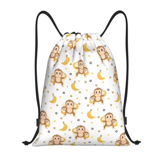Drawstring Backpack - Cute Banana Monkey Splash Proof Small Drawstring Gym Bag for Women Men, Cinch Sports String Bag Backpack for Travel Swimming Beach