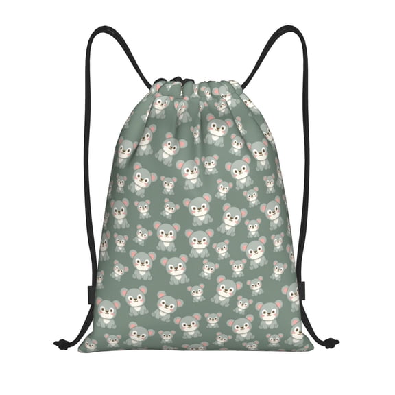Drawstring Backpack - Cute Bear Print Green Splash Proof Small Drawstring Gym Bag for Women Men, Cinch Sports String Bag Backpack for Travel Swimming Beach