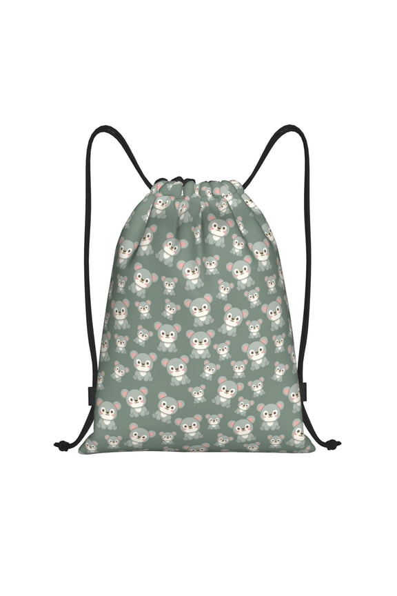 Drawstring Backpack - Cute Bear Print Green Splash Proof Small Drawstring Gym Bag for Women Men, Cinch Sports String Bag Backpack for Travel Swimming Beach