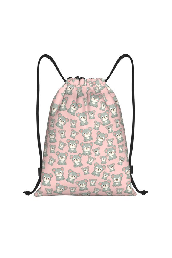 Drawstring Backpack - Cute Bear Print Pink Splash Proof Small Drawstring Gym Bag for Women Men, Cinch Sports String Bag Backpack for Travel Swimming Beach