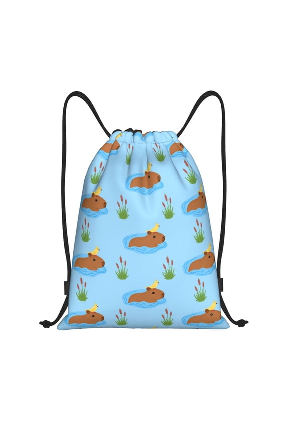 Drawstring Backpack - Cute Capybaras Bird Splash Proof Small Drawstring Gym Bag for Women Men, Cinch Sports String Bag Backpack for Travel Swimming Beach