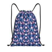 Drawstring Backpack - Cute Cartoon Axolotl Plant Splash Proof Small Drawstring Gym Bag for Women Men, Cinch Sports String Bag Backpack for Travel Swimming Beach