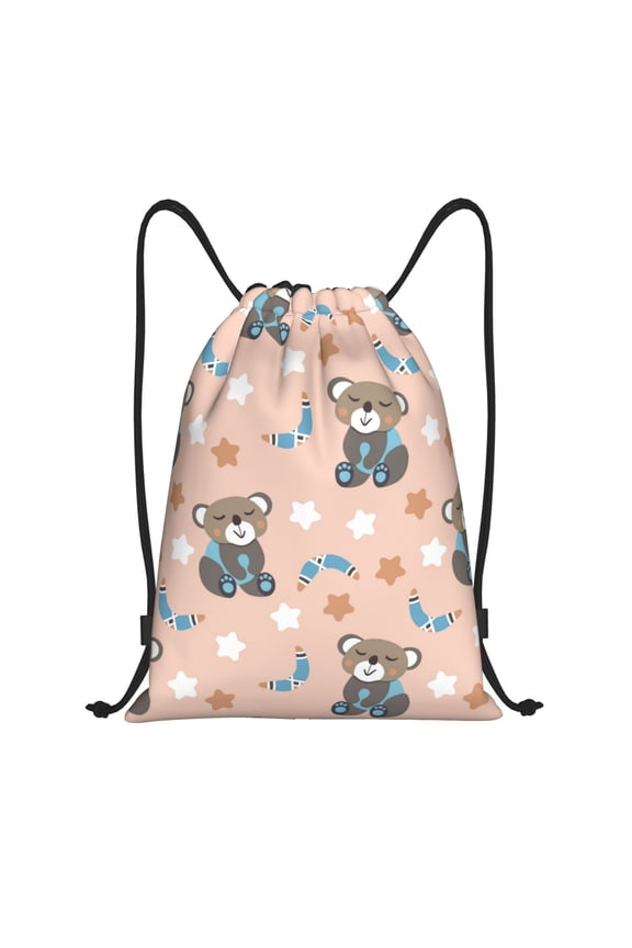 Drawstring Backpack - Cute Cartoon Bear Stars Splash Proof Small Drawstring Gym Bag for Women Men, Cinch Sports String Bag Backpack for Travel Swimming Beach
