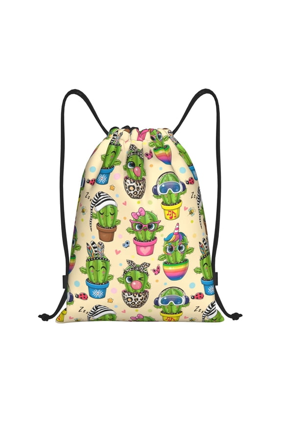 Drawstring Backpack - Cute Cartoon Cactus Splash Proof Small Drawstring Gym Bag for Women Men, Cinch Sports String Bag Backpack for Travel Swimming Beach
