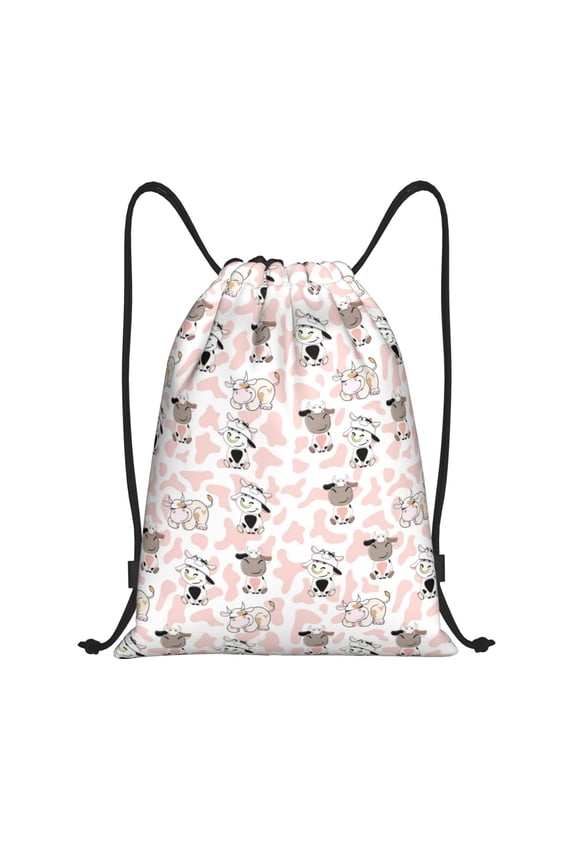 Drawstring Backpack - Cute Cartoon Cows Splash Proof Small Drawstring Gym Bag for Women Men, Cinch Sports String Bag Backpack for Travel Swimming Beach