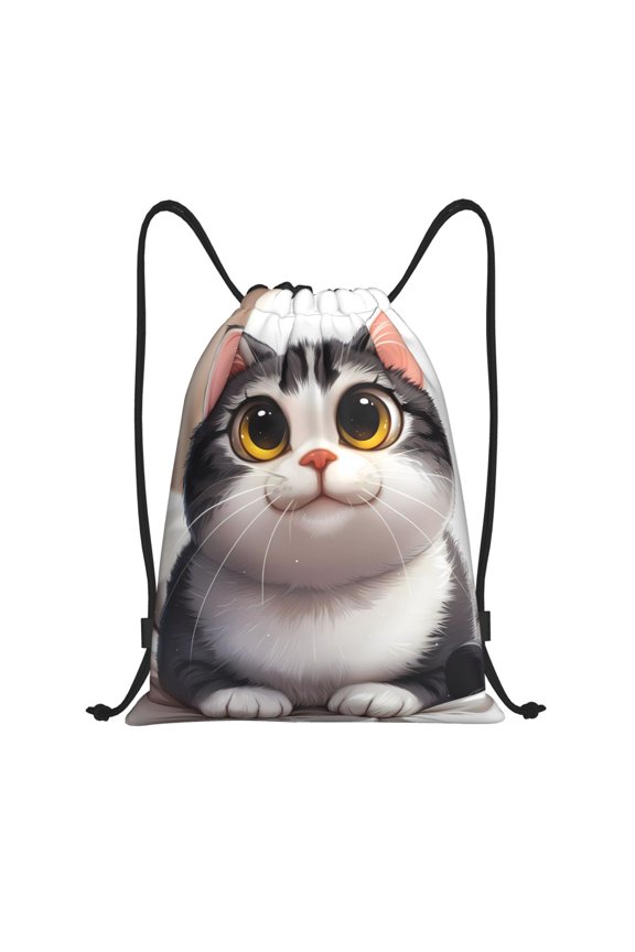 Drawstring Backpack - Cute Cartoon Kitten Splash Proof Small Drawstring Gym Bag for Women Men, Cinch Sports String Bag Backpack for Travel Swimming Beach