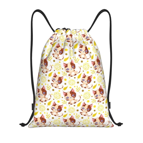 Drawstring Backpack - Cute Cartoon Leaf Cat Splash Proof Small Drawstring Gym Bag for Women Men, Cinch Sports String Bag Backpack for Travel Swimming Beach