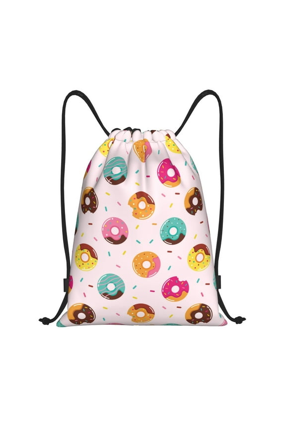 Drawstring Backpack - Cute Cartoon Mini Donut Splash Proof Small Drawstring Gym Bag for Women Men, Cinch Sports String Bag Backpack for Travel Swimming Beach