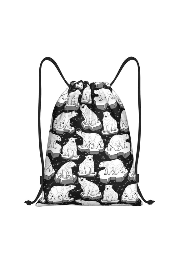 Drawstring Backpack - Cute Cartoon Polar Bear Splash Proof Small Drawstring Gym Bag for Women Men, Cinch Sports String Bag Backpack for Travel Swimming Beach