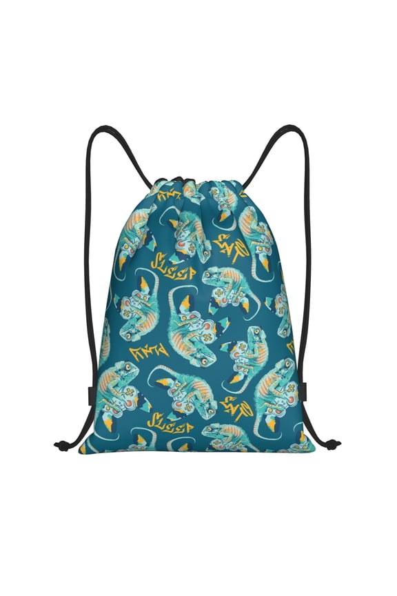 Drawstring Backpack - Cute Chameleon Lizard Handle Splash Proof Small Drawstring Gym Bag for Women Men, Cinch Sports String Bag Backpack for Travel Swimming Beach