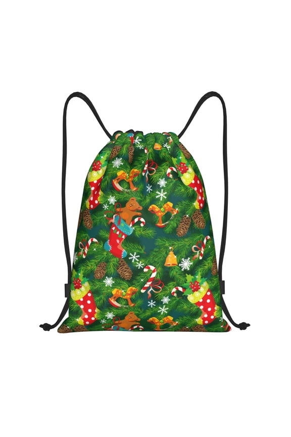 Drawstring Backpack - Cute Christmas Stocking Bear Splash Proof Small Drawstring Gym Bag for Women Men, Cinch Sports String Bag Backpack for Travel Swimming Beach