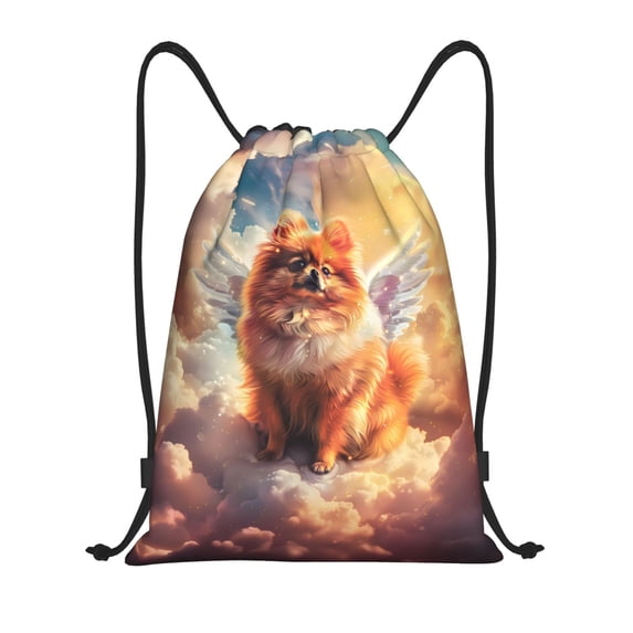 Drawstring Backpack - Cute Cloud Pomeranian Splash Proof Small Drawstring Gym Bag for Women Men, Cinch Sports String Bag Backpack for Travel Swimming Beach