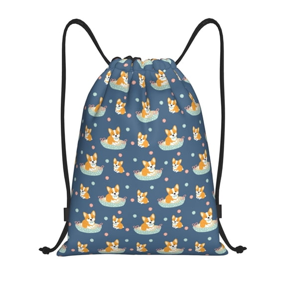 Drawstring Backpack - Cute Corgi Dog Softball Splash Proof Small Drawstring Gym Bag for Women Men, Cinch Sports String Bag Backpack for Travel Swimming Beach