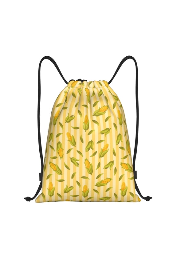 Drawstring Backpack - Cute Corn Yellow Stripe Splash Proof Small Drawstring Gym Bag for Women Men, Cinch Sports String Bag Backpack for Travel Swimming Beach