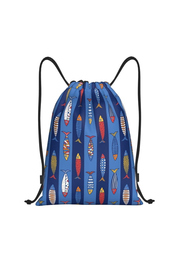 Drawstring Backpack - Cute Fish Splash Proof Small Drawstring Gym Bag for Women Men, Cinch Sports String Bag Backpack for Travel Swimming Beach