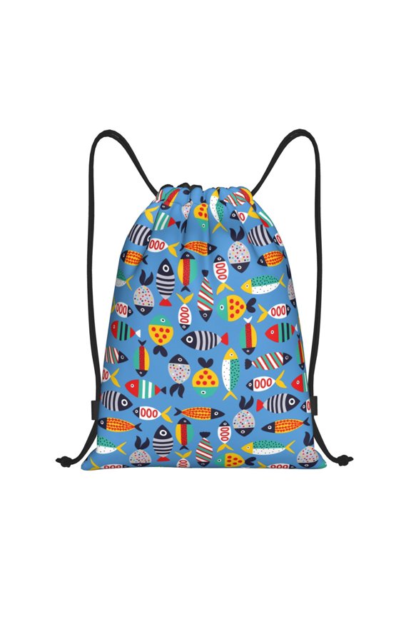 Drawstring Backpack - Cute Flat Fish Splash Proof Small Drawstring Gym Bag for Women Men, Cinch Sports String Bag Backpack for Travel Swimming Beach