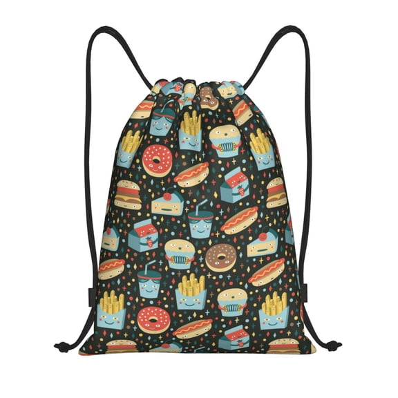 Drawstring Backpack - Cute Food Chip Donuts Splash Proof Small Drawstring Gym Bag for Women Men, Cinch Sports String Bag Backpack for Travel Swimming Beach