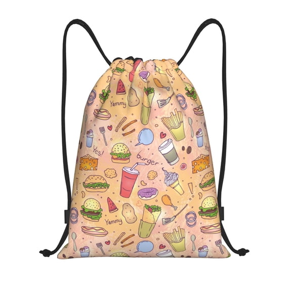Drawstring Backpack, Cute Food Ice Cream Drinks Light Waterproof Sports Gym Bag Draw String Back Bag for Men Women, Sackpack Cinch Workout Bag for Sports, Travel, Swimming, Beach