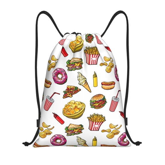 Drawstring Backpack - Cute Food Ketchup Potato Chips Splash Proof Small Drawstring Gym Bag for Women Men, Cinch Sports String Bag Backpack for Travel Swimming Beach