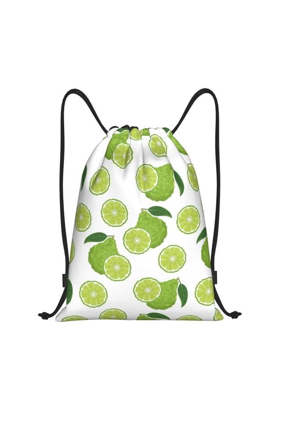 Drawstring Backpack - Cute Forest Green Limes Splash Proof Small Drawstring Gym Bag for Women Men, Cinch Sports String Bag Backpack for Travel Swimming Beach