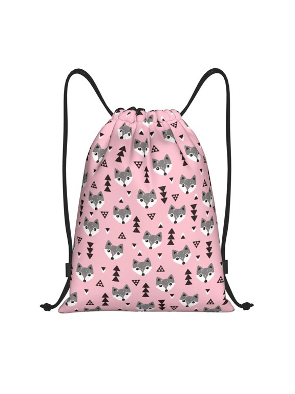 Drawstring Backpack - Cute Fox Pink Tree Splash Proof Small Drawstring Gym Bag for Women Men, Cinch Sports String Bag Backpack for Travel Swimming Beach