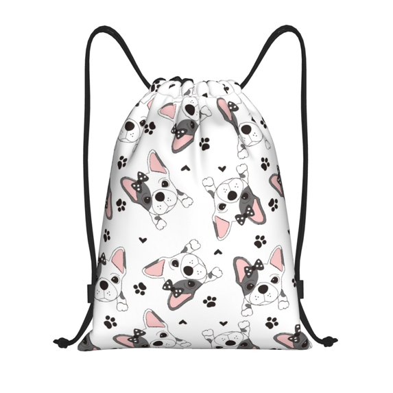 Drawstring Backpack - Cute French Bulldog with Bow Splash Proof Small Drawstring Gym Bag for Women Men, Cinch Sports String Bag Backpack for Travel Swimming Beach