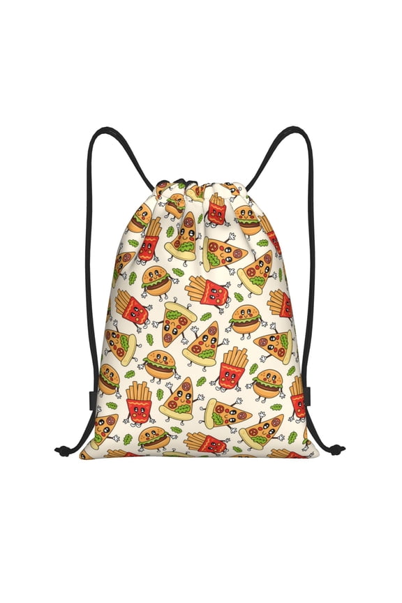 Drawstring Backpack - Cute French Fries Burger Splash Proof Small Drawstring Gym Bag for Women Men, Cinch Sports String Bag Backpack for Travel Swimming Beach