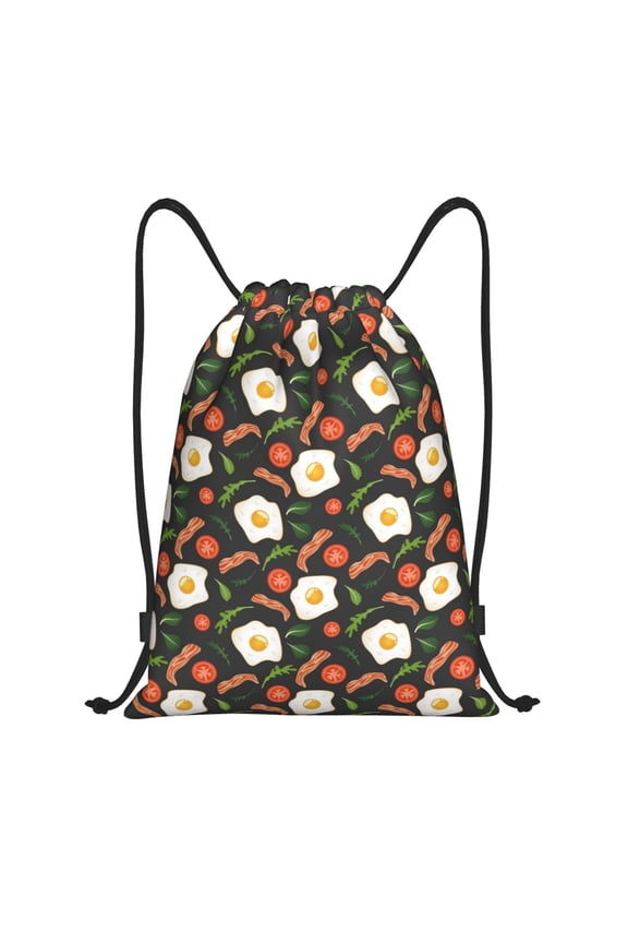 Drawstring Backpack - Cute Fried Egg Vegetable Splash Proof Small Drawstring Gym Bag for Women Men, Cinch Sports String Bag Backpack for Travel Swimming Beach