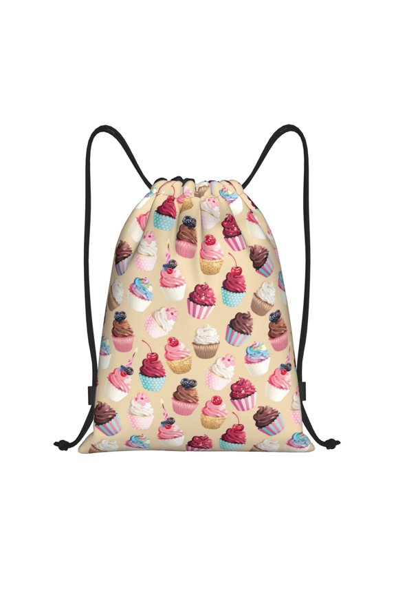 Drawstring Backpack - Cute Fruit Ice Cream Print Splash Proof Small Drawstring Gym Bag for Women Men, Cinch Sports String Bag Backpack for Travel Swimming Beach
