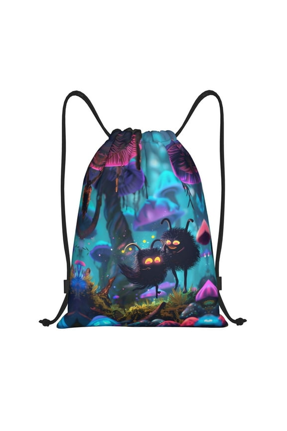 Drawstring Backpack - Cute Fuzzy Fantasy Creatures Splash Proof Small Drawstring Gym Bag for Women Men, Cinch Sports String Bag Backpack for Travel Swimming Beach