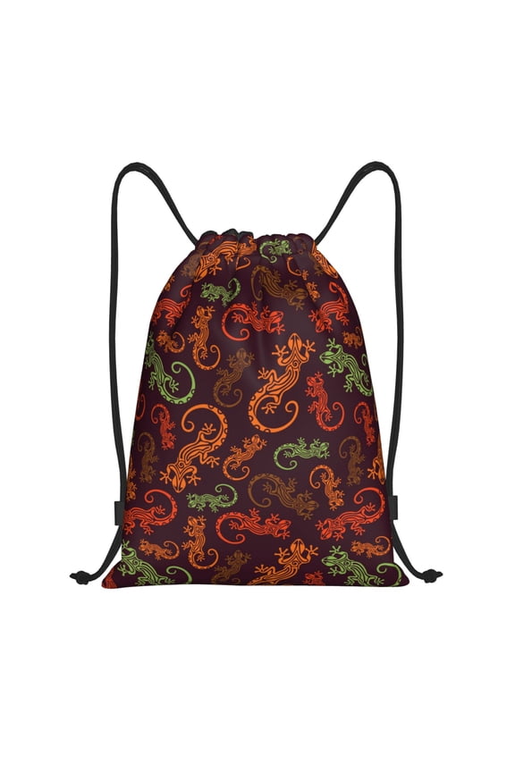 Drawstring Backpack - Cute Gecko Lizard Exotic Splash Proof Small Drawstring Gym Bag for Women Men, Cinch Sports String Bag Backpack for Travel Swimming Beach