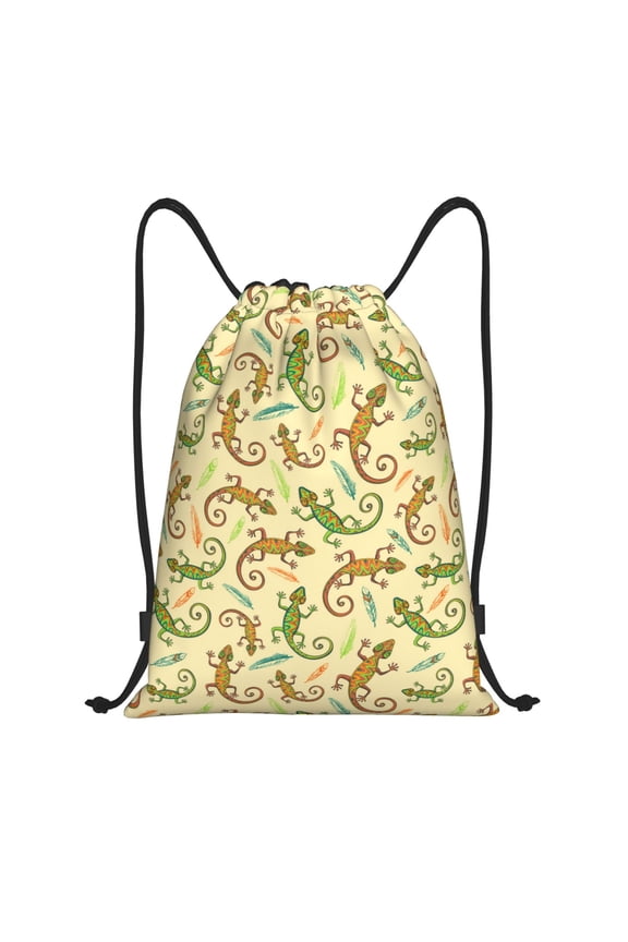 Drawstring Backpack - Cute Gecko Lizard Feathers Splash Proof Small Drawstring Gym Bag for Women Men, Cinch Sports String Bag Backpack for Travel Swimming Beach