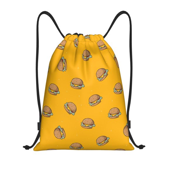 Drawstring Backpack - Cute Hamburger Starry Sky Yellow Splash Proof Small Drawstring Gym Bag for Women Men, Cinch Sports String Bag Backpack for Travel Swimming Beach