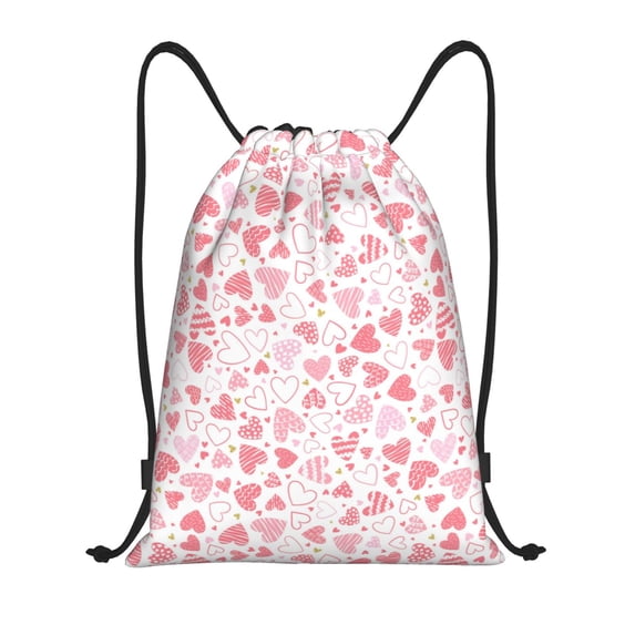 Drawstring Backpack - Cute Hand Drawn Hearts Splash Proof Small Drawstring Gym Bag for Women Men, Cinch Sports String Bag Backpack for Travel Swimming Beach