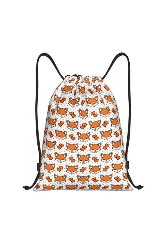 Drawstring Backpack - Cute Heart Fox Cartoon Splash Proof Small Drawstring Gym Bag for Women Men, Cinch Sports String Bag Backpack for Travel Swimming Beach