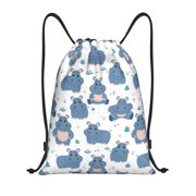 Drawstring Backpack - Cute Hippos Splash Proof Small Drawstring Gym Bag for Women Men, Cinch Sports String Bag Backpack for Travel Swimming Beach