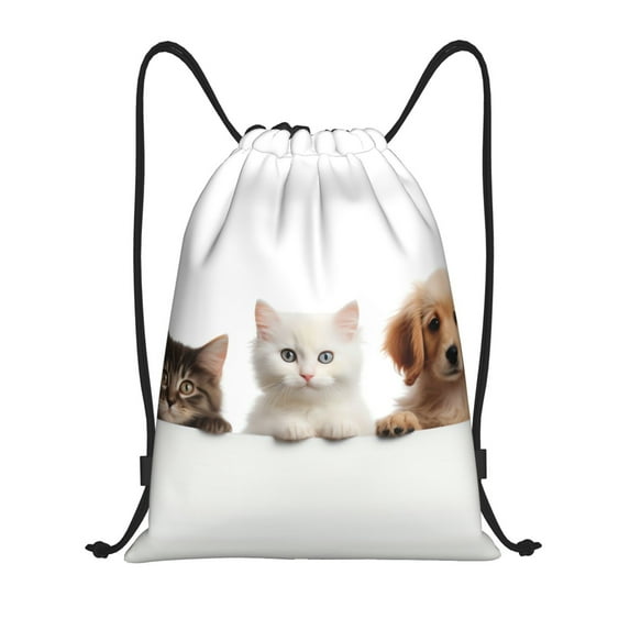 Drawstring Backpack - Cute Kittens And Puppy Splash Proof Small Drawstring Gym Bag for Women Men, Cinch Sports String Bag Backpack for Travel Swimming Beach